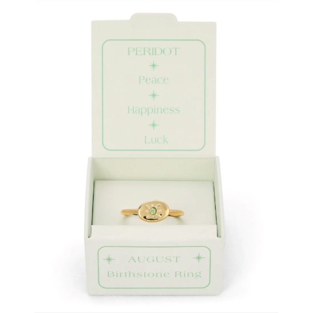 Lucky Feather signet birthstone ring - August & peridot